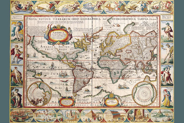 Laminated Antique World Map Discovery of America 1492 Latin Text Orbis Geographica Europe Africa Asia Poster Dry Erase Sign 12x18