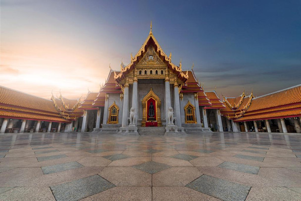 Laminated Marble Temple Wat Benchamabophit Bangkok Thailand Sunrise Photo Poster Dry Erase Wall Art 36x24