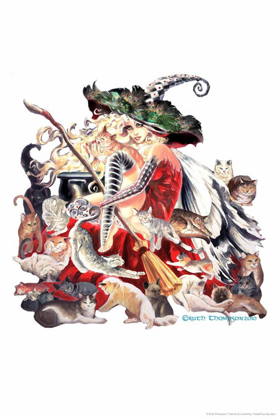 Laminated Fairy Witch of Cats Magic Cat Lady by Ruth Thompson Fantasy Cat Poster Funny Wall Posters Kitten Posters for Wall Funny Cat Poster Inspirational Cat Poster Magic Poster Dry Erase Wall Art 24x36