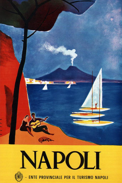 Laminated Napoli Naples Italy Seaside Resort Boating Vintage Travel Poster Dry Erase Sign 24x36