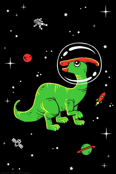 Laminated Parasaurolophus Dinos in Space Dinosaur Poster For Kids Room Space Dinosaur Decor Dinosaur Pictures For Wall Dinosaur Wall Art Prints for Walls Science Poster Dry Erase Wall Art 24x36