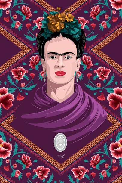 Laminated Frida Kahlo Purple Shawl Feminist Poster Dry Erase Sign 12x18