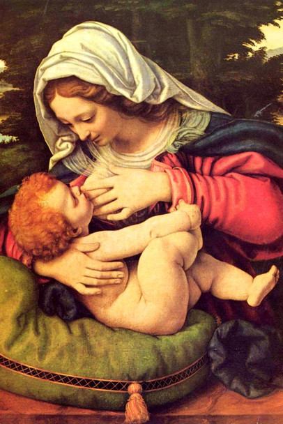 Laminated Madonna of the Green Cushion by Andrea Solario Realism Romantic Artwork Prints Biblical Drawings Portrait Painting Wall Art Renaissance Posters Canvas Art Poster Dry Erase Sign 24x36