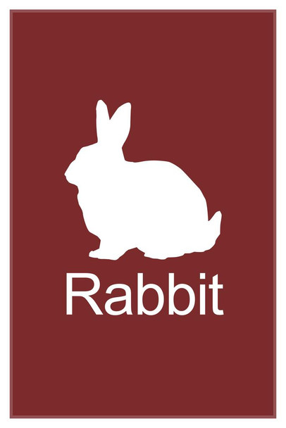 Farm Animals Rabbit Silhouette Classroom Learning Aid Red Laminated Dry Erase Sign Poster 24x36