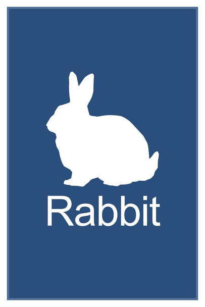Farm Animals Rabbit Silhouette Classroom Learning Aid Blue Laminated Dry Erase Sign Poster 24x36