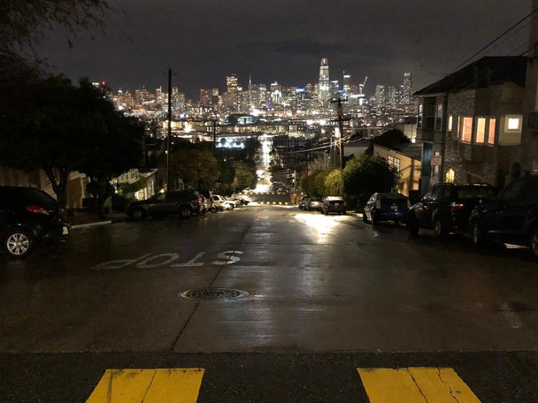 Laminated San Francisco Rainy Street at Night Downtown Landscape Photo Poster Dry Erase Sign 36x24