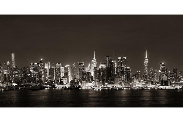 Laminated Midtown Manhattan Skyline Hudson River Black White Photo Poster Dry Erase Wall Art 36x24
