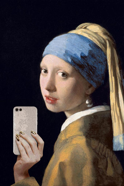 Laminated Girl With a Pearl Earring Selfie Portrait Painting Funny Poster Dry Erase Sign 24x36