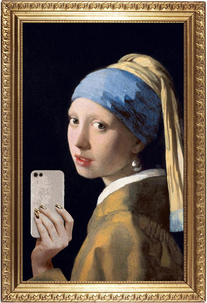 Laminated Girl With a Pearl Earring Faux Frame Selfie Portrait Painting Funny Poster Dry Erase Sign 24x36