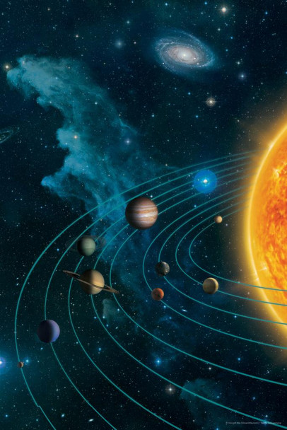 Laminated Solar System Earth Moon Stars Planets Glaxaxy by Vincent Hie Art Print Poster Dry Erase Wall Art 24x36