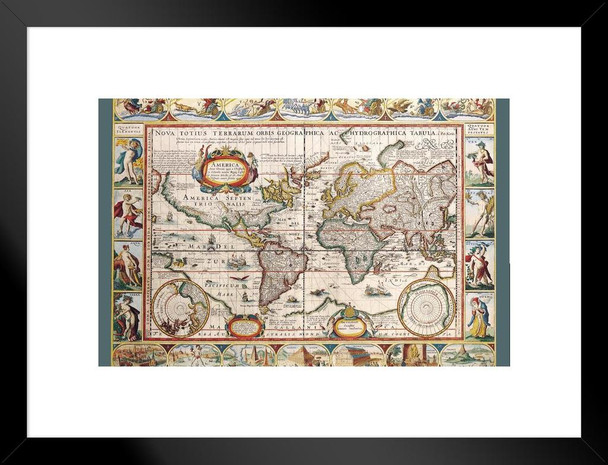 Antique World Map Discovery of America 1492 Latin Text Orbis Geographica Europe Africa Asia Cool Wall Decor Matted Framed Wall Decor Art Print 20x26