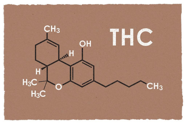 Laminated THC Marijuana Molecule Science Brown Chemistry Weed Cannabis Room Dope Gifts Guys Propaganda Smoking Stoner Reefer Stoned Sign Buds Pothead Dorm Walls Poster Dry Erase Sign 36x24