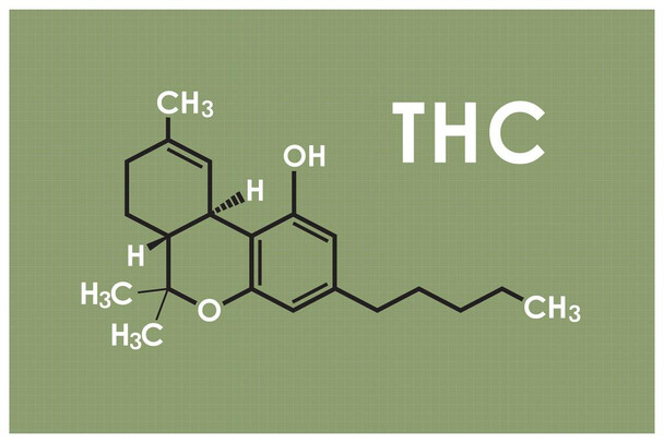 Laminated THC Marijuana Molecule Science Green Chemistry Weed Cannabis Room Dope Gifts Guys Propaganda Smoking Stoner Reefer Stoned Sign Buds Pothead Dorm Walls Poster Dry Erase Sign 24x36