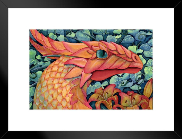 Summers Peaceful Repose by Carla Morrow Orange Dragon Face Portrait Fantasy Cool Wall Decor Matted Framed Wall Decor Art Print 20x26