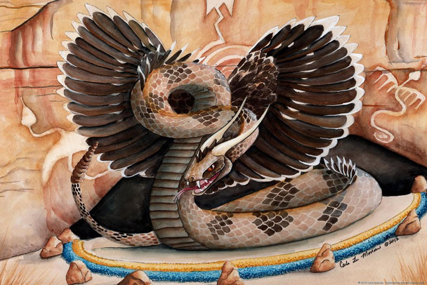 Laminated Summoning the Serpent God by Carla Morrow Dragon Rattlesnake Viper Snake Fantasy Poster Dry Erase Wall Art 24x36