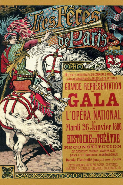 Laminated Tres Fetes de Paris Gala Opera National Music Theater 1886 Vintage Poster Dry Erase Sign 24x36
