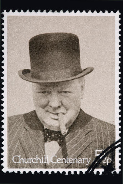 Laminated Sir Winston Churchill Centenary Historical Black White Vintage Stamp Photo Poster Dry Erase Wall Art 24x36