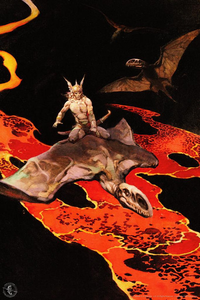 Laminated Frank Frazetta Thor God Of Thunder Lava Flight Pterodactyl Fantasy Artwork Artist Comic Book Magazine Cover Vintage Retro SciFi Dinosaur Poster Dry Erase Wall Art 24x36