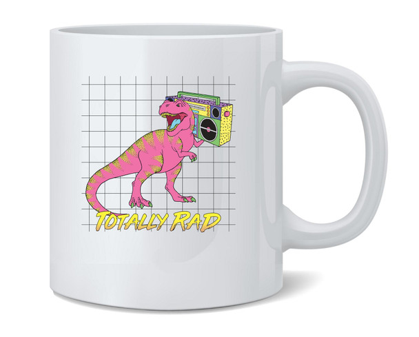 Totally Rad T Rex With Boombox 90s Aesthetic Coffee Mug 12oz