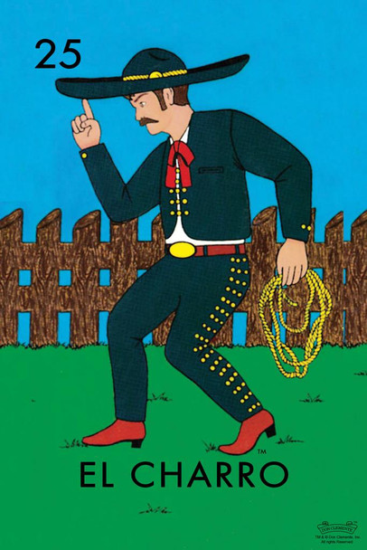 25 El Charro Cowboy Loteria Card Mexican Bingo Lottery Thick Paper Sign Print Picture 8x12