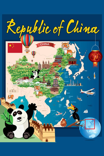 Illustrated Map of China Travel World Map with Cities in Detail Map Posters for Wall Map Art Wall Decor Geographical Illustration Tourist Travel Destinations Thick Paper Sign Print Picture 8x12