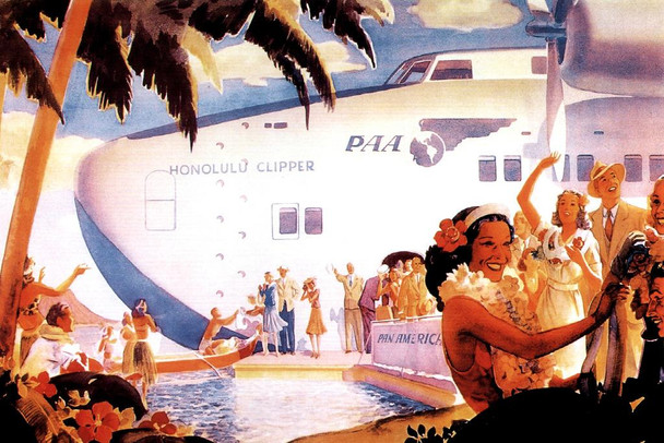 Laminated Pan American Airlines Honolulu Clipper Hawaii Tropical Vintage Travel Poster Dry Erase Sign 24x36