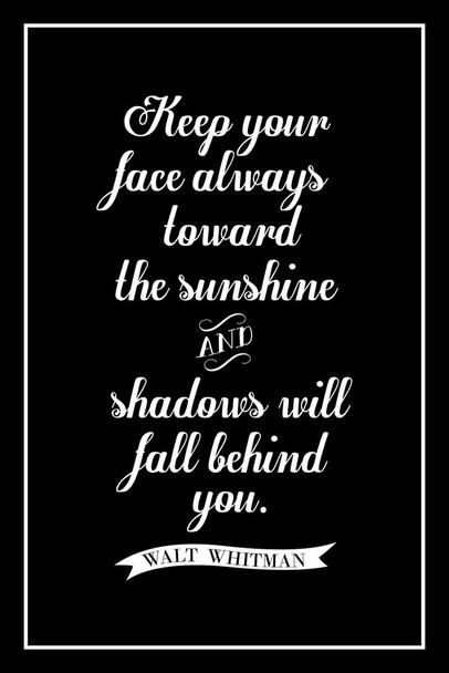 Walt Whitman Keep Your Face Always Toward the Sunshine Black Thick Paper Sign Print Picture 8x12