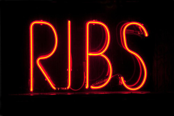 Ribs Neon Sign Illuminated Photo Photograph Thick Paper Sign Print Picture 12x8