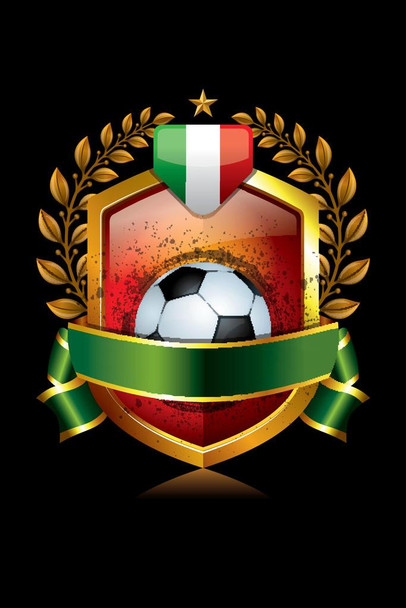 Italy Soccer Icon with Flag and Laurel Wreath Sports Thick Paper Sign Print Picture 8x12