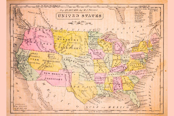 United States 1852 Vintage Antique Style Map US Map with Cities in Detail Map Art Wall Decor Country Illustration Tourist Travel Destinations Thick Paper Sign Print Picture 12x8