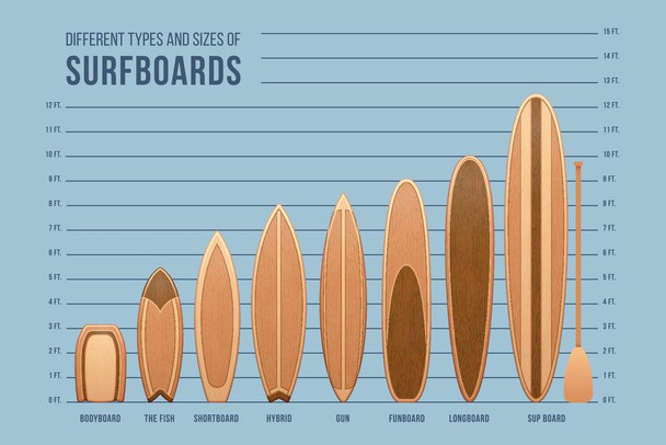 Surfboards Size and Type Chart Thick Paper Sign Print Picture 8x12