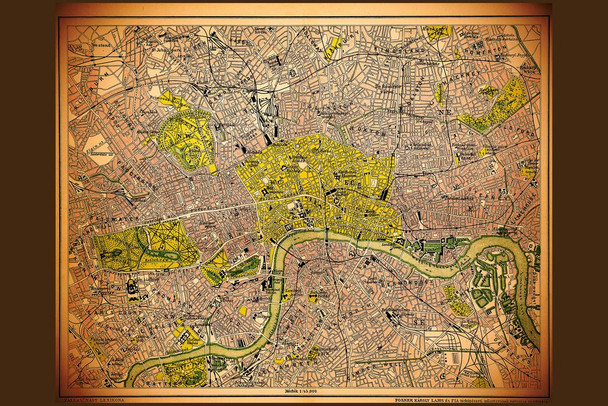 London Historic Antique Style Map Thick Paper Sign Print Picture 12x8