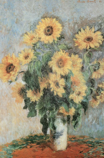 Claude Monet Bouquet of Sunflowers 1881 Impressionist Oil Canvas Still Life Painting Thick Paper Sign Print Picture 8x12