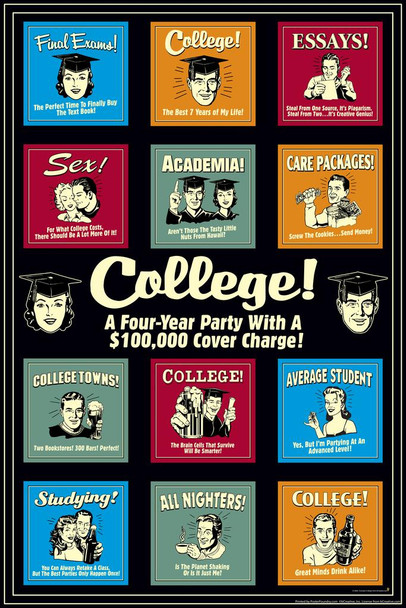 College Collage by RetroSpoofs Humor Thick Paper Sign Print Picture 8x12