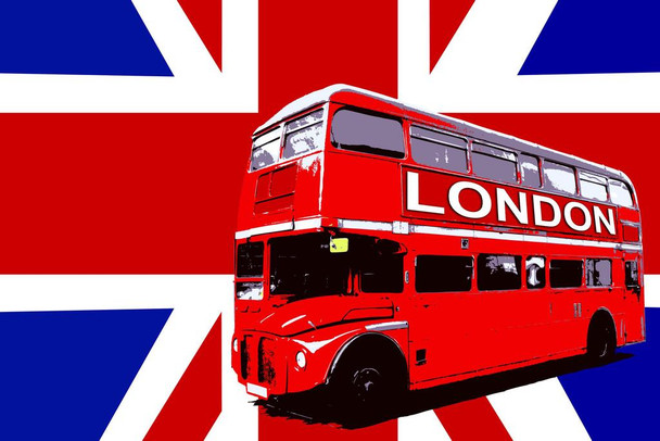 UK United Kingdom Flag With London Bus British Culture Thick Paper Sign Print Picture 8x12