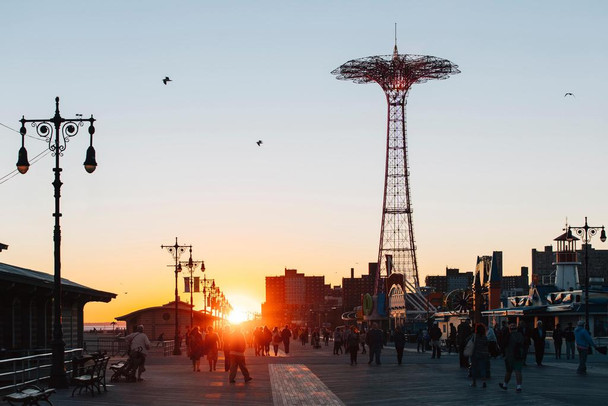 Sunset at Coney Island Boardwalk Brooklyn Photo Photograph Thick Paper Sign Print Picture 12x8