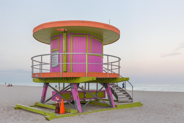 Pink Lifeguard Tower at Miami Beach Photo Photograph Thick Paper Sign Print Picture 12x8