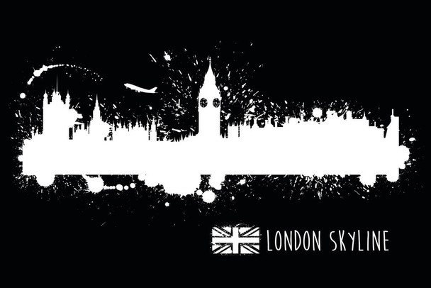 London England Paint Splat Black and White B&W Skyline Thick Paper Sign Print Picture 12x8