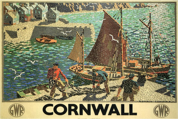 Cornwall England Vintage Travel Thick Paper Sign Print Picture 8x12