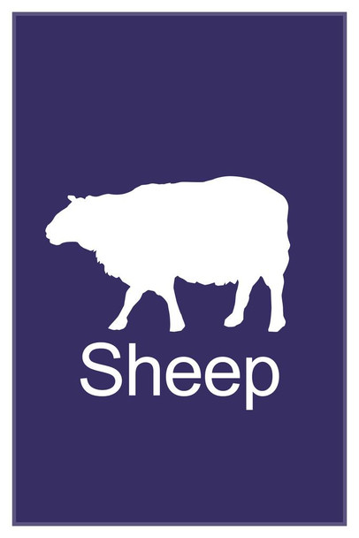 Farm Animals Sheep Silhouettes Classroom Learning Aids Barnyard Farming Purple Thick Paper Sign Print Picture 8x12