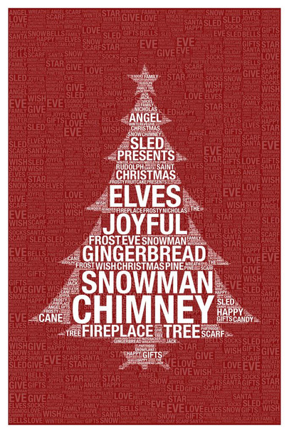 Words Christmas Red Thick Paper Sign Print Picture 8x12