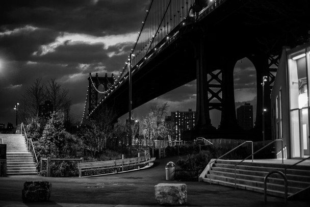 Manhattan Bridge from DUMBO Brooklyn New York B&W Photo Photograph Thick Paper Sign Print Picture 12x8