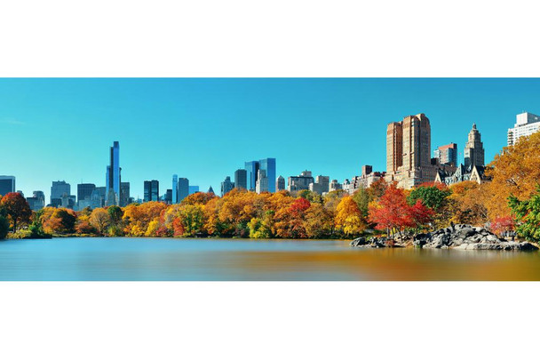 Central Park Lake Autumn Manhattan NY Skyline Photo Thick Paper Sign Print Picture 12x8