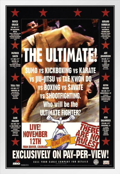 Official UFC 1 First Event 1993 Sports White Wood Framed Poster 14x20