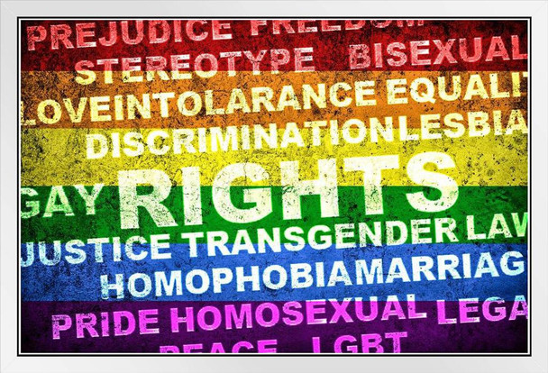 Human Rights LGBT Transgender Lesbian Racism Gay Pride White Wood Framed Poster 20x14