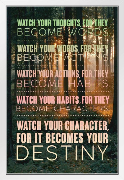 Watch Your Thoughts Forest Photo Motivational Inspirational Teamwork Quote Inspire Quotation Gratitude Positivity Motivate Sign Word Art Good Vibes Empathy White Wood Framed Art Poster 14x20