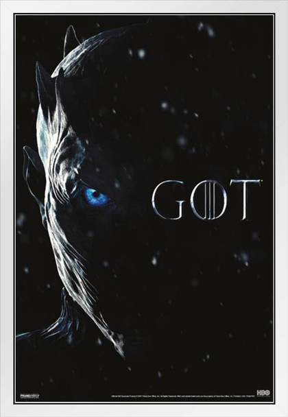 Game of Thrones Night King Eye Season 7 TV Show White Wood Framed Poster 14x20