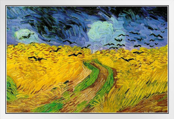 Vincent Van Gogh Wheatfield with Crows Van Gogh Wall Art Impressionist Painting Style Nature Spring Crow Wall Decor Landscape Field Poster Gothic Artwork White Wood Framed Art Poster 20x14