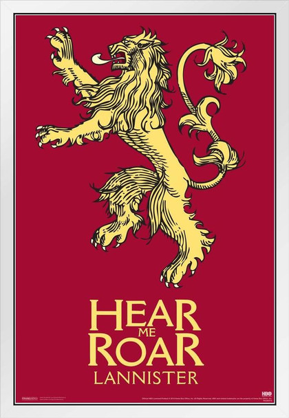 Game of Thrones Hear Me Roar Lannister White Wood Framed Poster 14x20