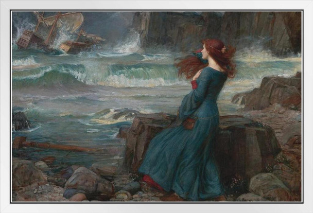 John William Waterhouse Miranda From Shakespeares The Tempest 1916 Oil On Canvas Art White Wood Framed Poster 14x20